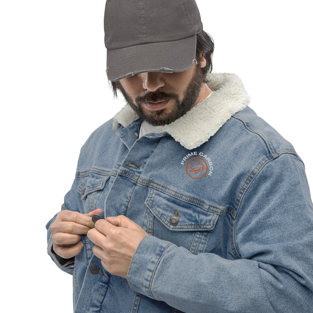 Prime Carbon Embroidered | Denim Sherpa Jacket | Buy 1 Plant 1 GeorgeKenny Design