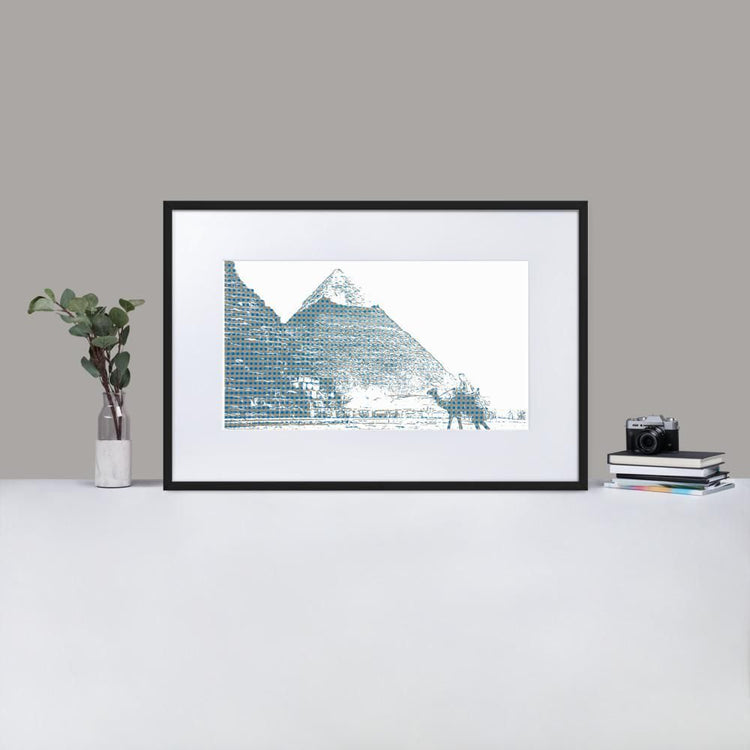 Pyramids of Egypt - Framed Print with Mat - Gingham Blue - GeorgeKenny Design